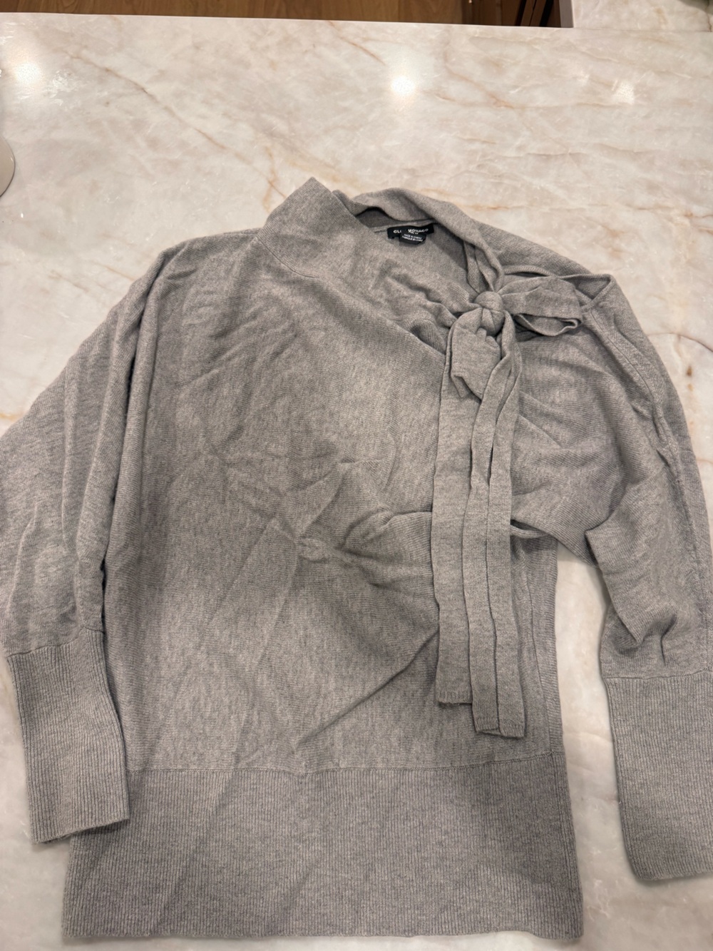 Club Monaco Light Gray Tie-Neck Knit Sweater